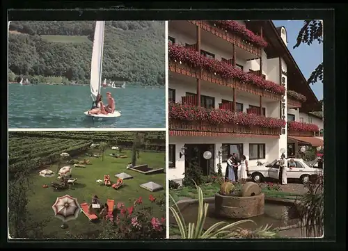 AK Kaltern an der Weinstrasse, Hotel Seeleiten, Liegewiese, Bootspartie