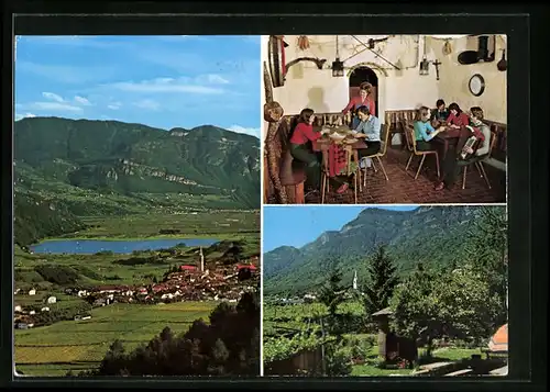 AK Kaltern-Mitterdorf, Gasthaus Fischerkeller, Ortspartie aus der Vogelschau