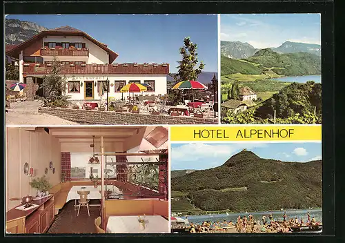 AK Kaltern a. d. Weinstrasse, Hotel Alpenhof, Europastrasse 25, Aussen- und Innenschau