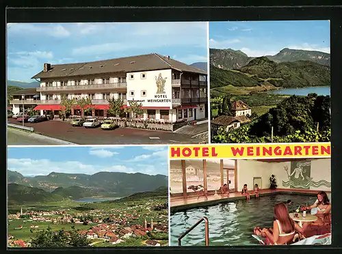 AK Kaltern a. d. Weinstrasse, Hotel Weingarten mit Pool, Ortsansicht aus der Vogelschau