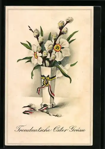 Präge-AK Treudeutsche Oster Grüsse mit Blumen