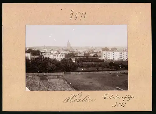 Fotografie Brück & Sohn Meissen, Ansicht Köslin, Blick nach der Stadt mit Kirche und Wohnhäusern