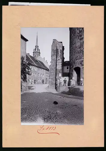 Fotografie Brück & Sohn Meissen, Ansicht Bautzen, Brüdergasse mit Ruine alte Mönchskirche, Petriturm