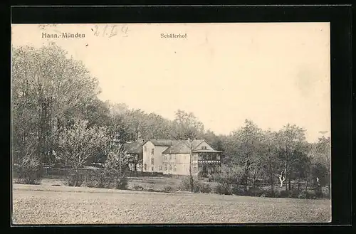 AK Hann. Münden, Schäferhof vom Feld aus gesehen