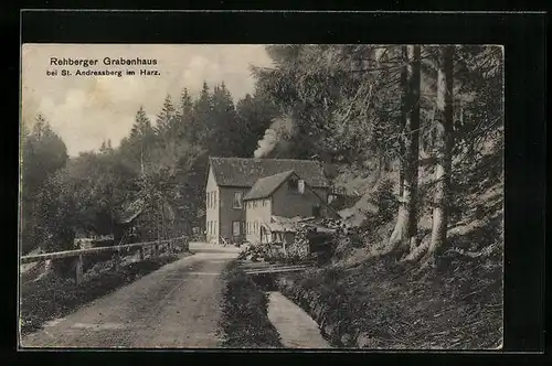 AK St. Andreasberg /Harz, Rehberger Grabenhaus mit Weg und Graben