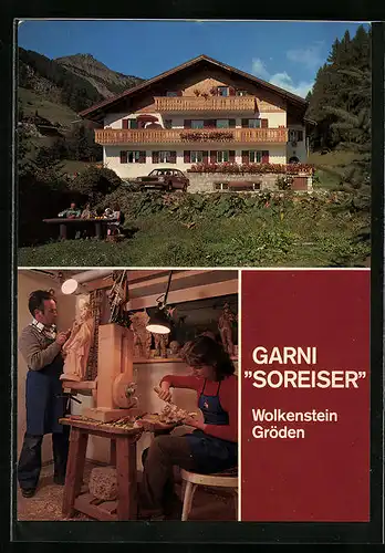 AK Wolkenstein /Gröden, Garni Soreiser, Schnitzkünstler bei der Arbeit