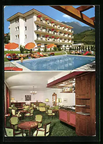 AK Meran /Obermais, Lappers Hotel Anatol mit Swimming Pool