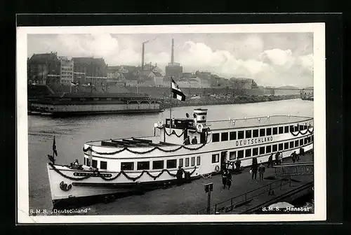 AK Bremen, Dampferanlegestelle an der Kaiserbrücke mit Dampfer SMS Deutschland