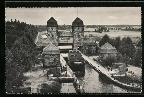 AK Minden i. W., Schachtschleuse aus der Vogelschau