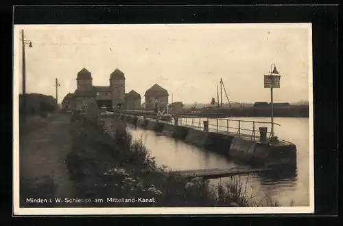 AK Minden i. W., Schleuse am Mittellandkanal