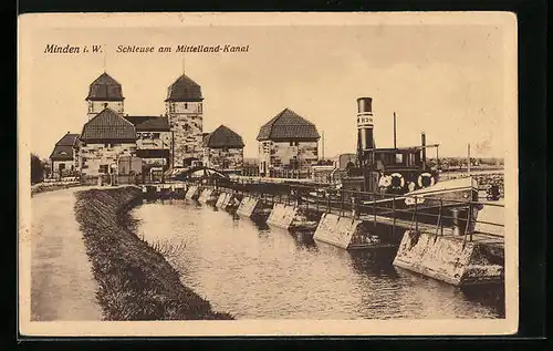 AK Minden i. W., Schleuse am Mittellandkanal