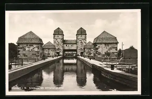 AK Minden i. W., Schleuse am Mittellandkanal