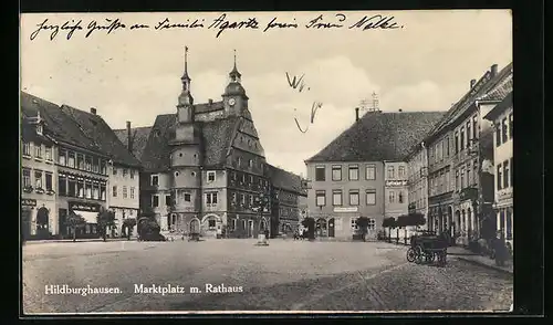 AK Hildburghausen, Marktplatz mit Rathaus