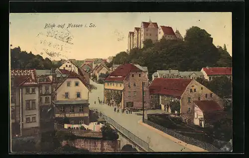 AK Nossen i. Sa., Strassenpartie an der Brücke