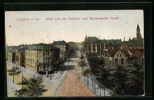 AK Zwickau /Sa., Blick nach der Bahnhof- und Reichenbacher Strasse
