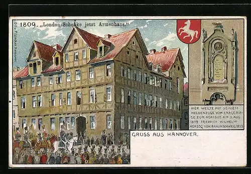 Künstler-AK Hannover, Gasthaus London-Schänke im Jahr 1809, jetzt Armenhaus