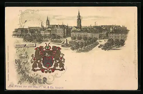 Lithographie Hannover, Friedrichswall und Altstadt, Wappen