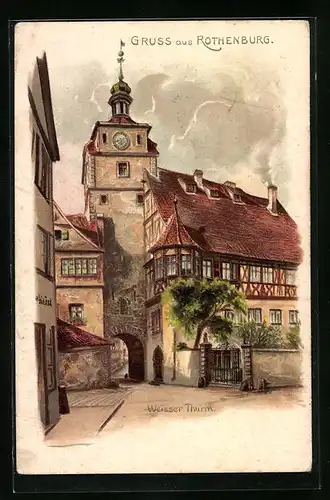 Lithographie Rothenburg, Weisser Thurm