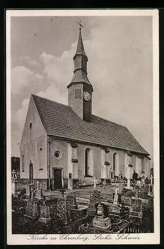 AK Ehrenberg /Sa., Kirche mit Friedhof
