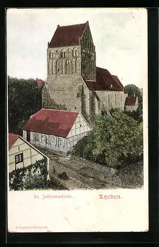 AK Lychen, St. Johanniskirche aus der Vogelschau