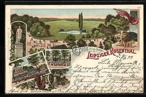 Lithographie Leipzig-Rosenthal, Zoologischer Garten mit Schweizerhäuschen