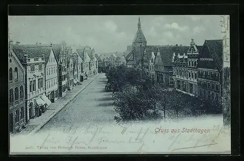 Mondschein-AK Stadthagen, Partie der Marktstrasse aus der Vogelschau