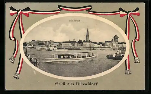 AK Düsseldorf, Rheinansicht mit Dampfern und Stadtpanorama
