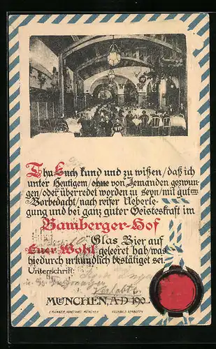 AK München, Restaurant Bamberger Hof, Innenansicht