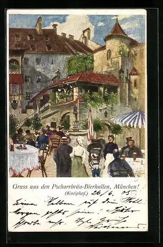Künstler-AK München, Restaurant Pschorrbräu-Bierhallen, Kneiphof