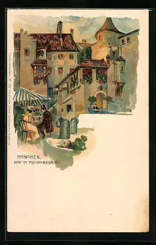 Künstler-AK München, Hof im Pschorrbräu, Restaurant