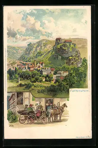 AK Pottenstein, Ortsansicht mit offener Kutsche