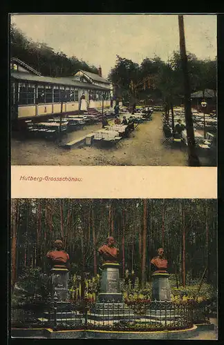 AK Hutberg-Grossschönau, Gasthaus und Denkmäler