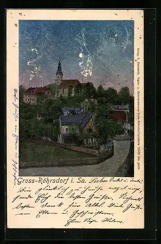 AK Gross-Röhrsdorf i. Sa., Ortsansicht mit Kirche