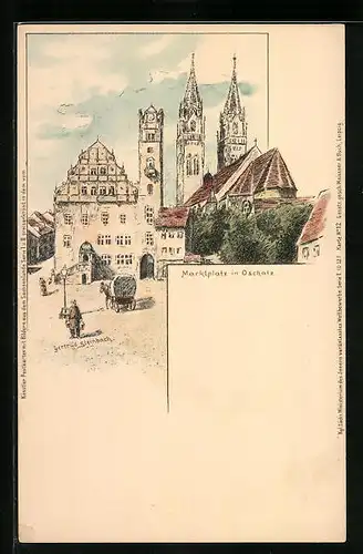 AK Oschatz, Marktplatz mit Kirche