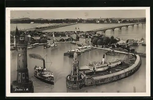 AK Lindau i. B., Hafeneinfahrt aus der Vogelschau