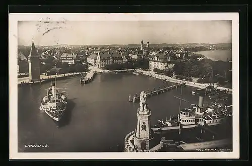 AK Lindau i. B., Hafeneinfahrt aus der Vogelschau