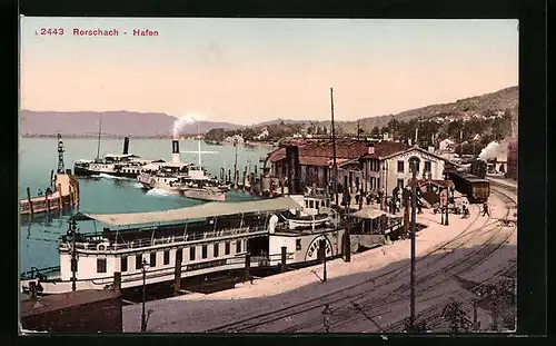 AK Roschach, Hafen mit anlegenden Dampfern