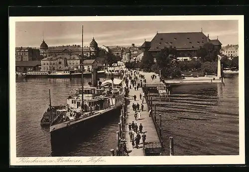 AK Konstanz a. Bodensee, Hafen mit Seebrücke