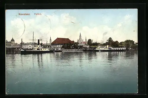 AK Konstanz, Ortsansicht mit Hafenpartie