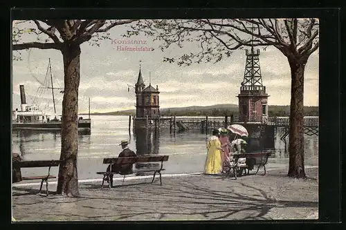 AK Konstanz, Hafeneinfahrt mit Promenade