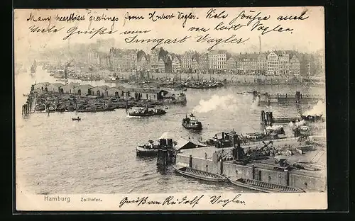 AK Hamburg, Der Zollhafen aus der Vogelschau