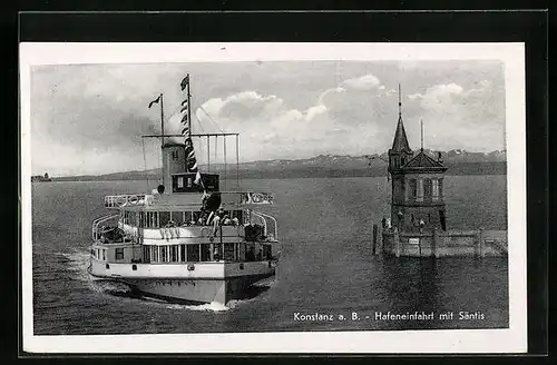 AK Konstanz a. B., Hafeneinfahrt mit Säntis, 4