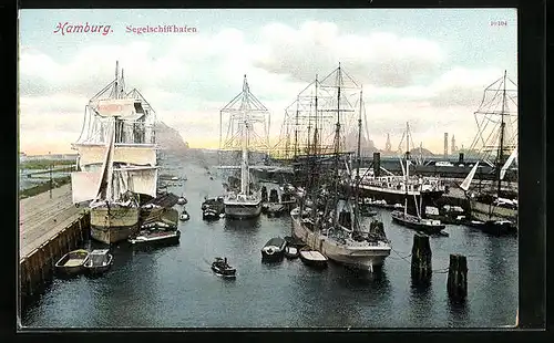 AK Hamburg, Dampf- und Segelschiffe im Hafen