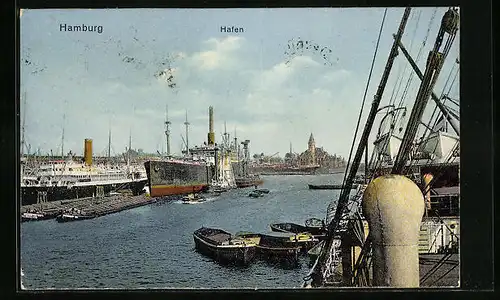 AK Hamburg, Blick in den Hafen