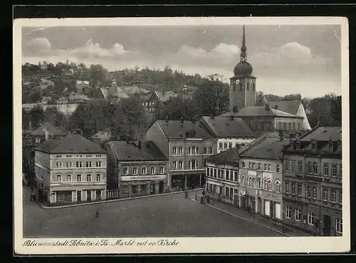 AK Sebnitz i. Sa., Markt mit evangelischer Kirche