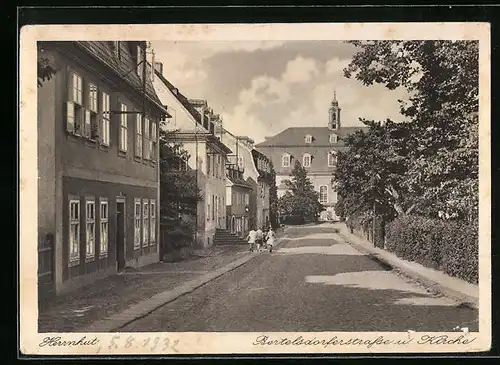 AK Herrnhut, Bertelsdorferstrasse und Kirche