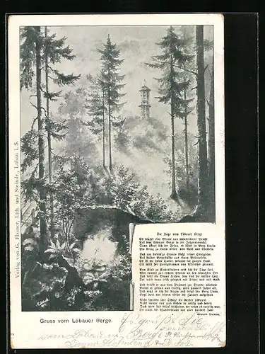 AK Löbau i. Sa., Löbauer Berge und Gedicht