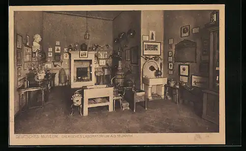 AK München, Deutsches Museum, Chemisches Laboratorium a. d. 18. Jahrh., Innenansicht