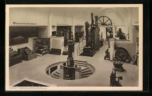 AK München, Deutsches Museum, Kraftmaschinenhalle mit Wasserkraftanlagen