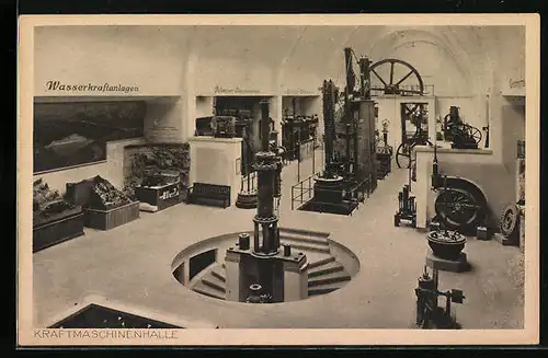 AK München, Deutsches Museum, Kraftmaschinenhalle mit Wasserkraftanlagen